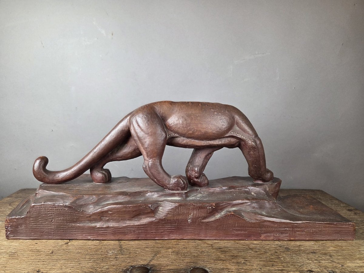 Rioto, artiste Italien établi à Paris, "Panther" en terre cuite vers 1945-photo-4