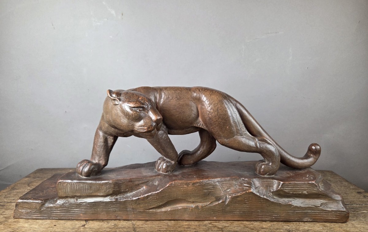 Rioto, artiste Italien établi à Paris, "Panther" en terre cuite vers 1945