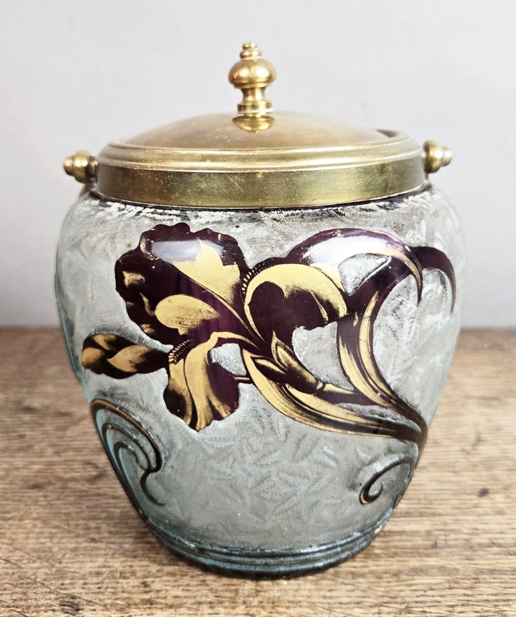 Biscuit Jar With Iris Decoration, Baccarat, Art Nouveau-photo-2
