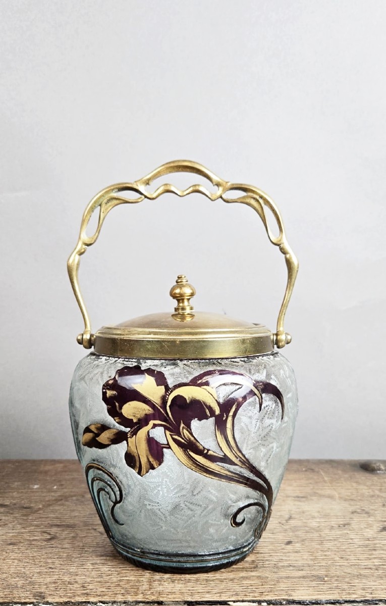 Biscuit Jar With Iris Decoration, Baccarat, Art Nouveau
