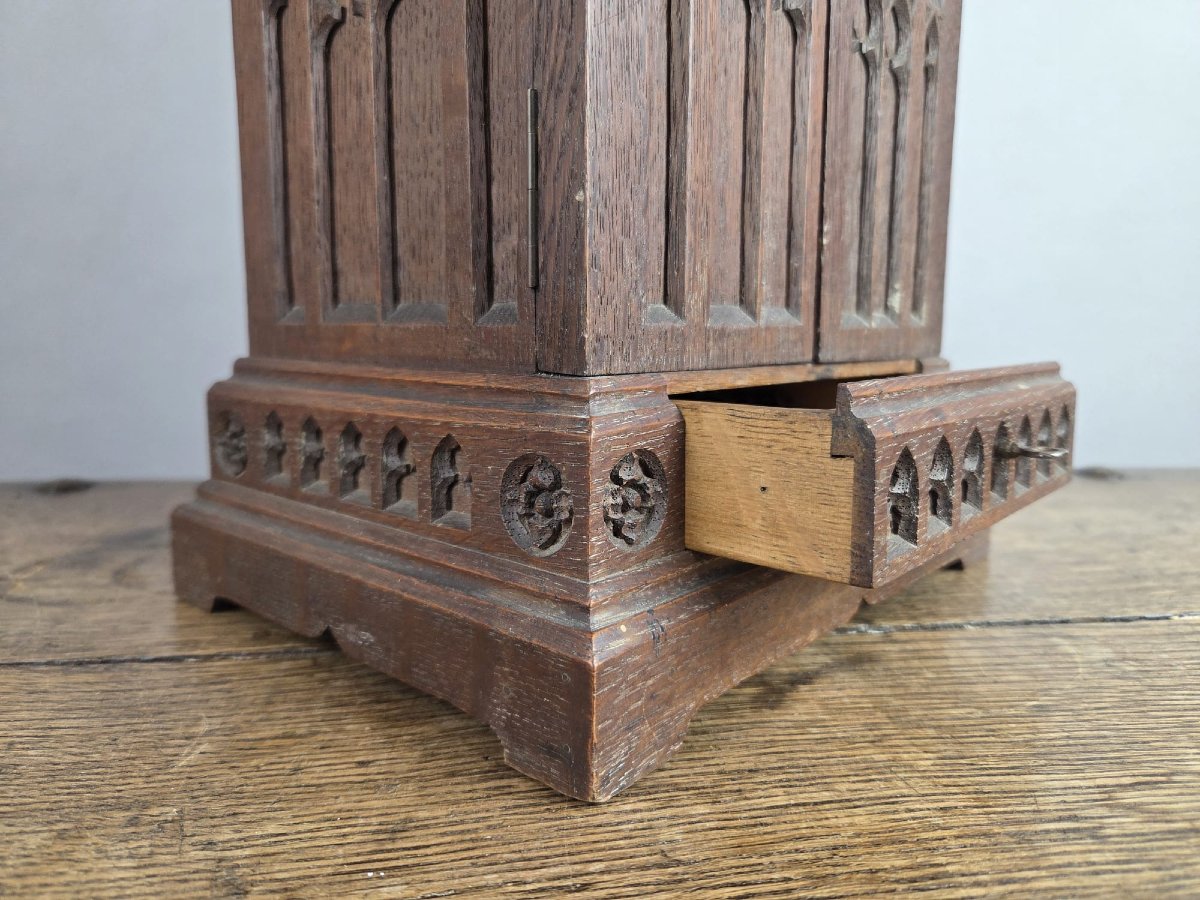 Small Neo-gothic Style Niche In Finely Carved Oak, 19th-photo-4