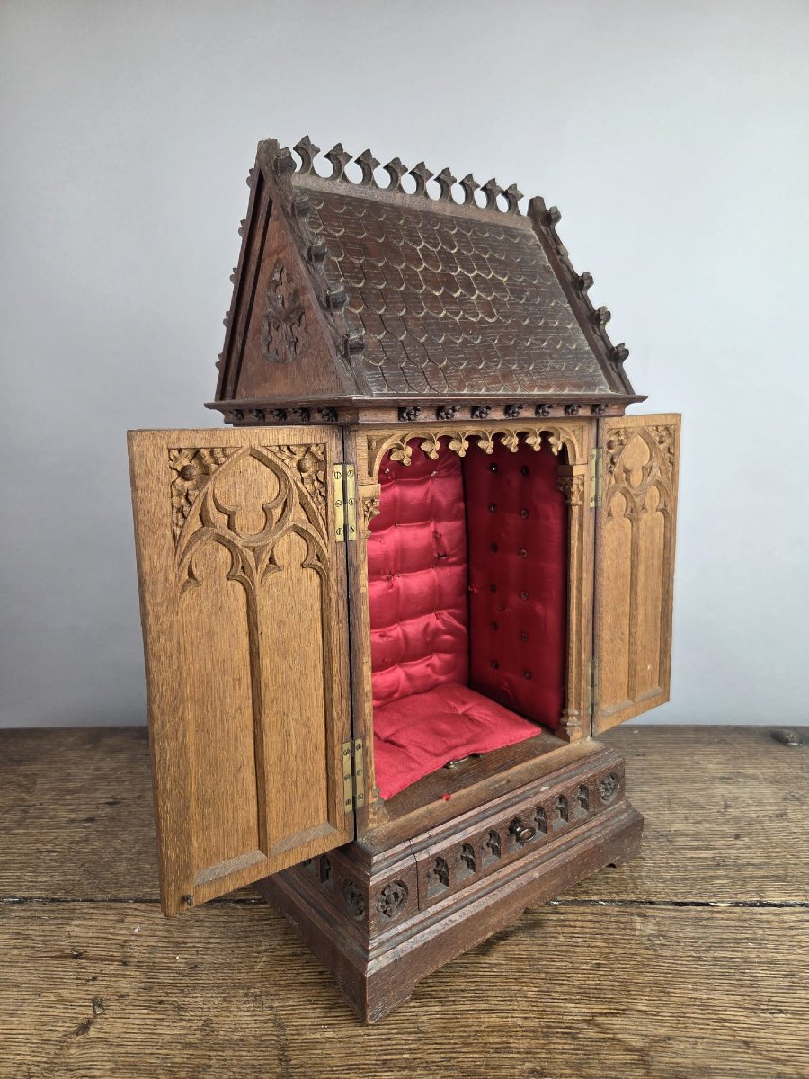 Small Neo-gothic Style Niche In Finely Carved Oak, 19th-photo-8