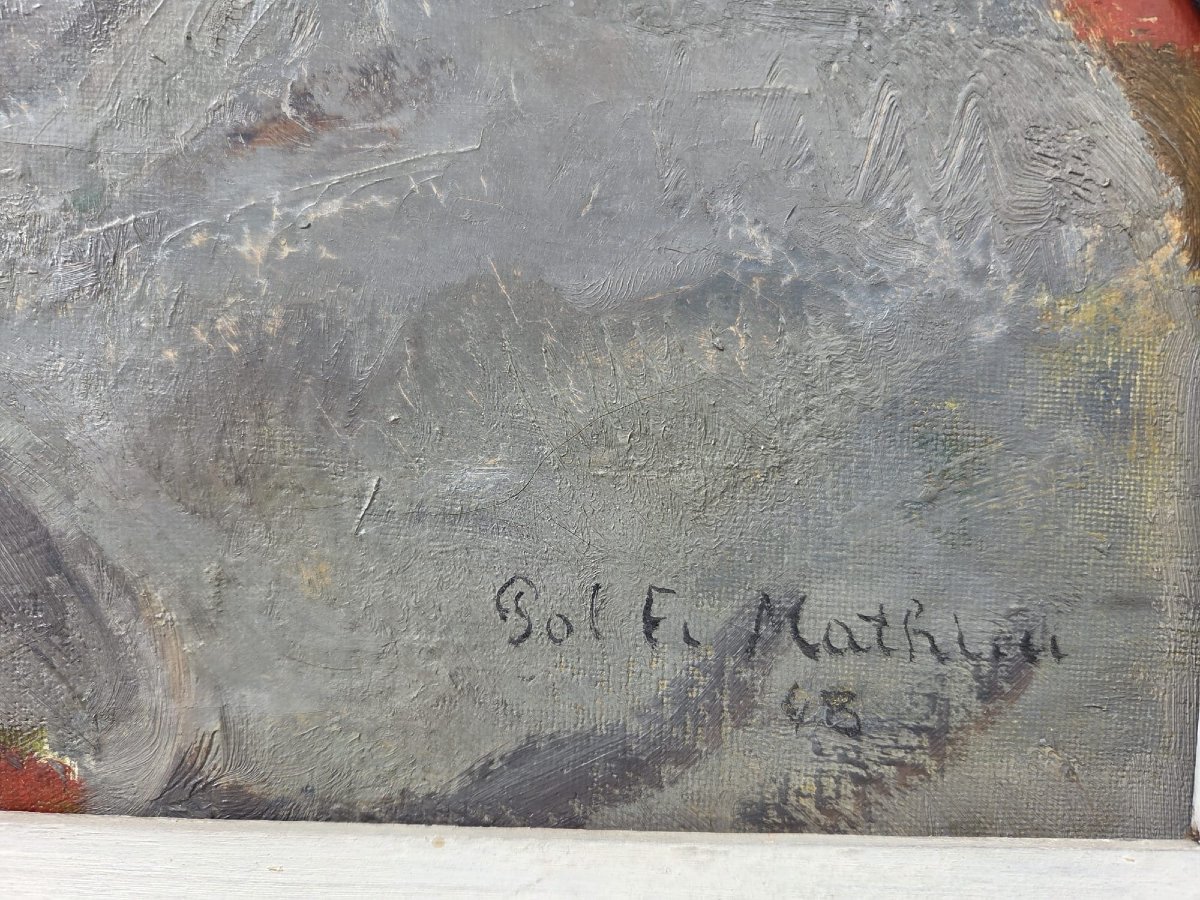 Pol F. Mathieu, Belgian School, 20th Century, Oil On Canvas "still Life With Masks"-photo-3