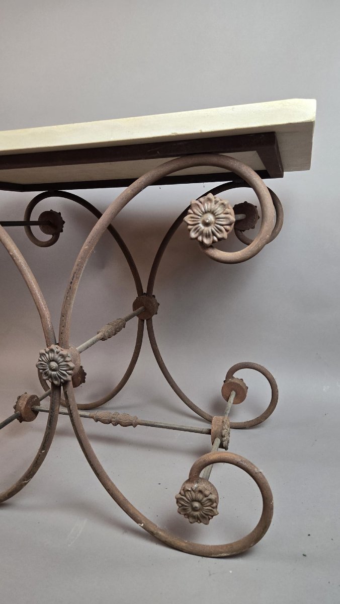 Table de boucher en fonte et tablette de marbre, fin 20th-photo-1