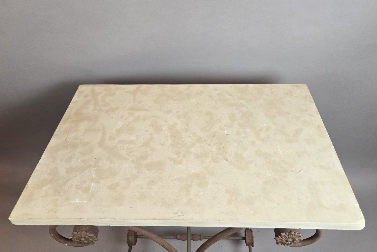 Table de boucher en fonte et tablette de marbre, fin 20th-photo-3