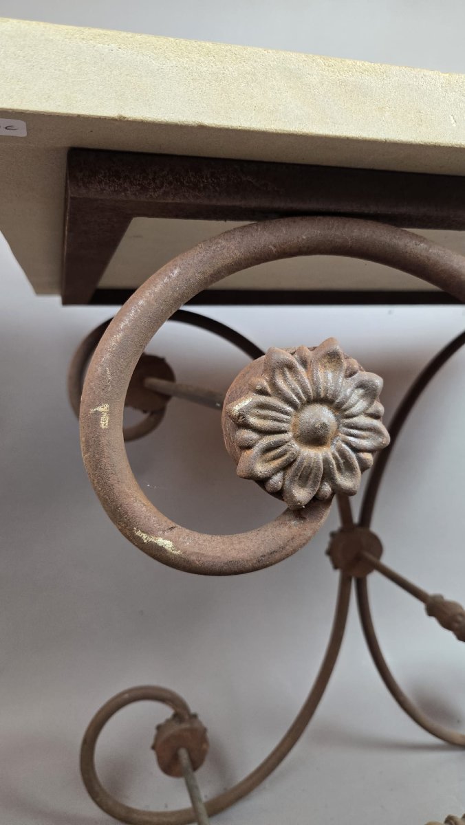 Table de boucher en fonte et tablette de marbre, fin 20th-photo-4