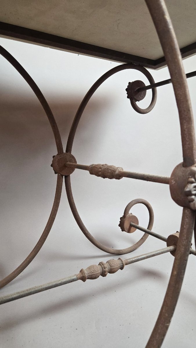 Table de boucher en fonte et tablette de marbre, fin 20th-photo-5