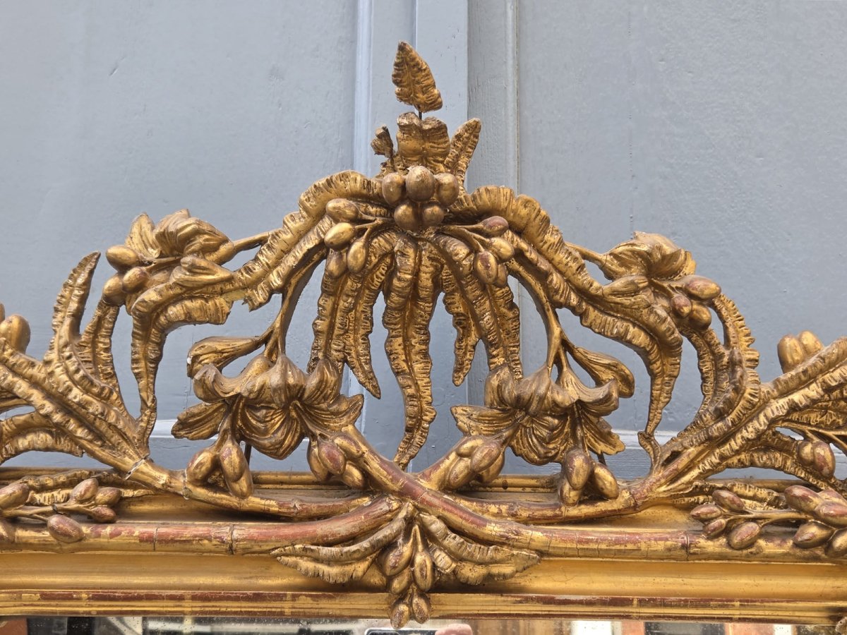 Fireplace Mirror In Wood And Gilded Stucco, 19th-photo-2