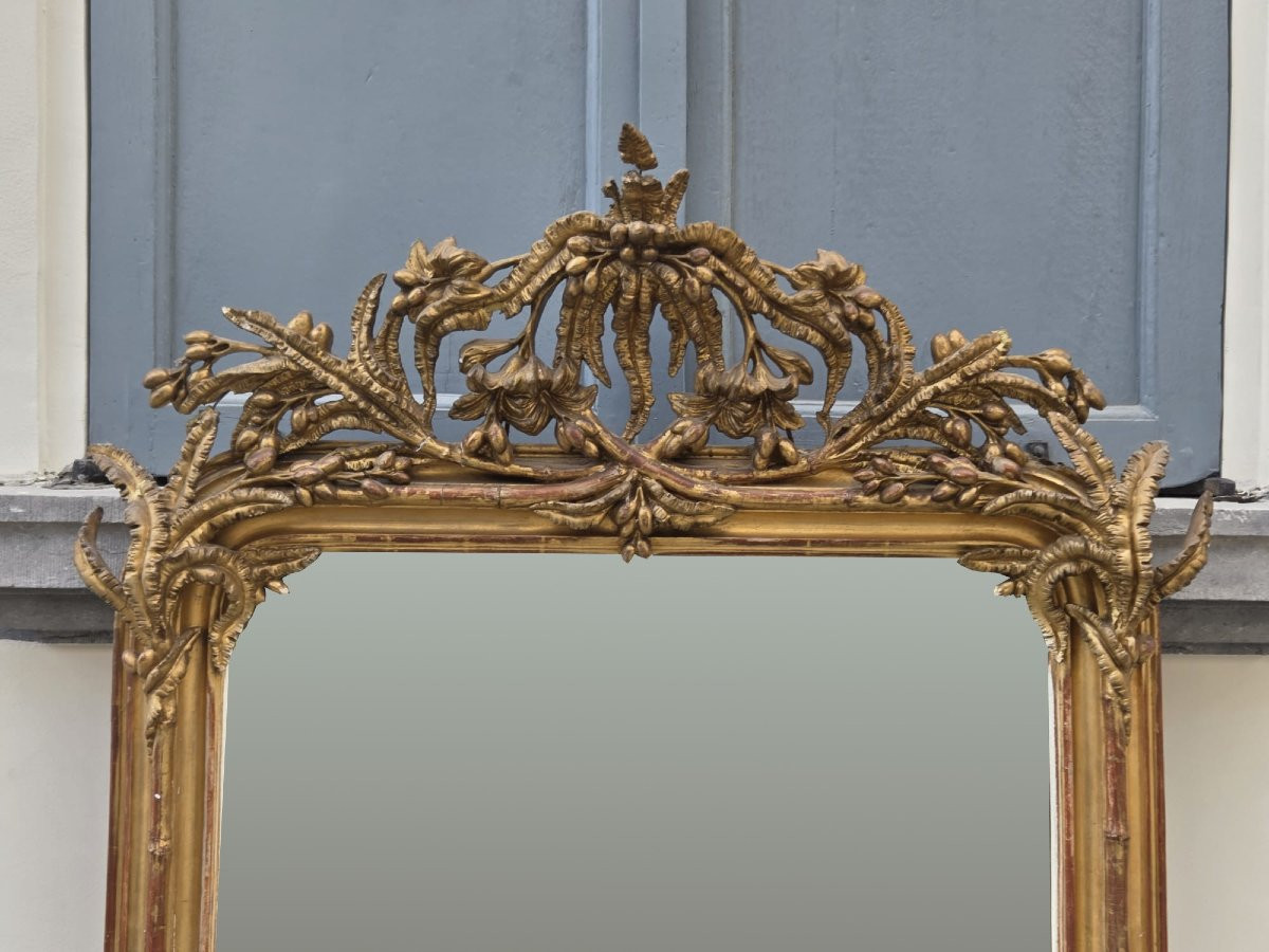 Fireplace Mirror In Wood And Gilded Stucco, 19th-photo-1