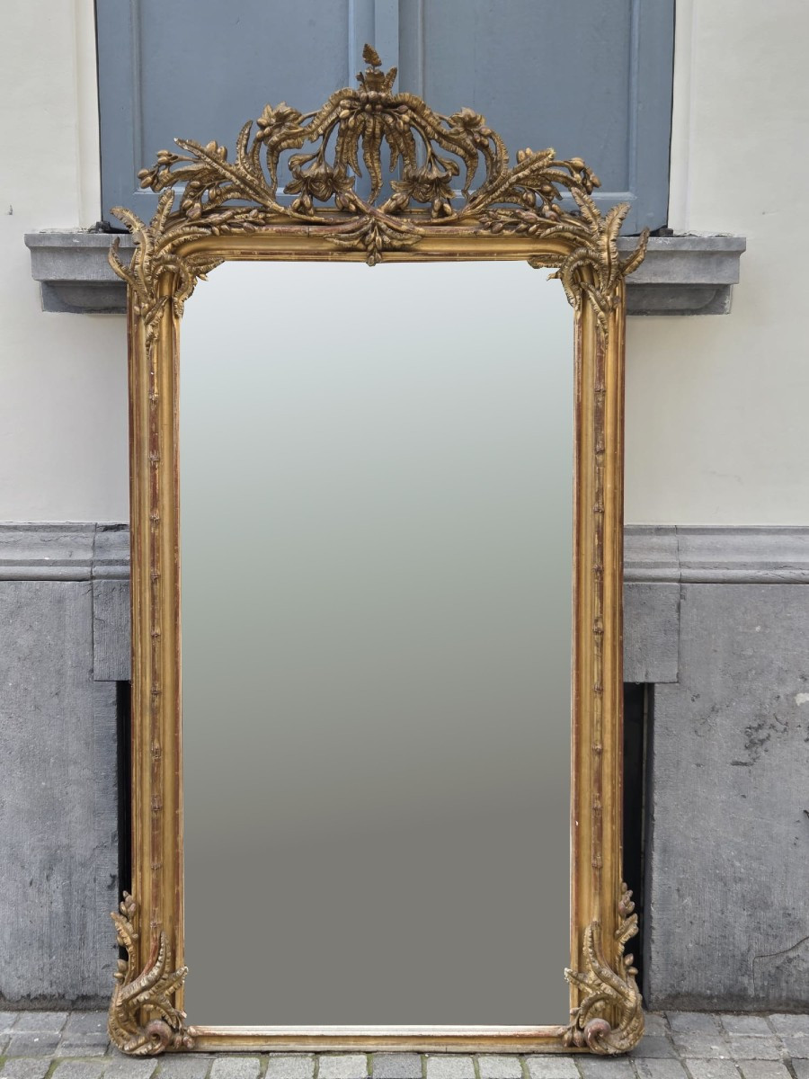 Fireplace Mirror In Wood And Gilded Stucco, 19th