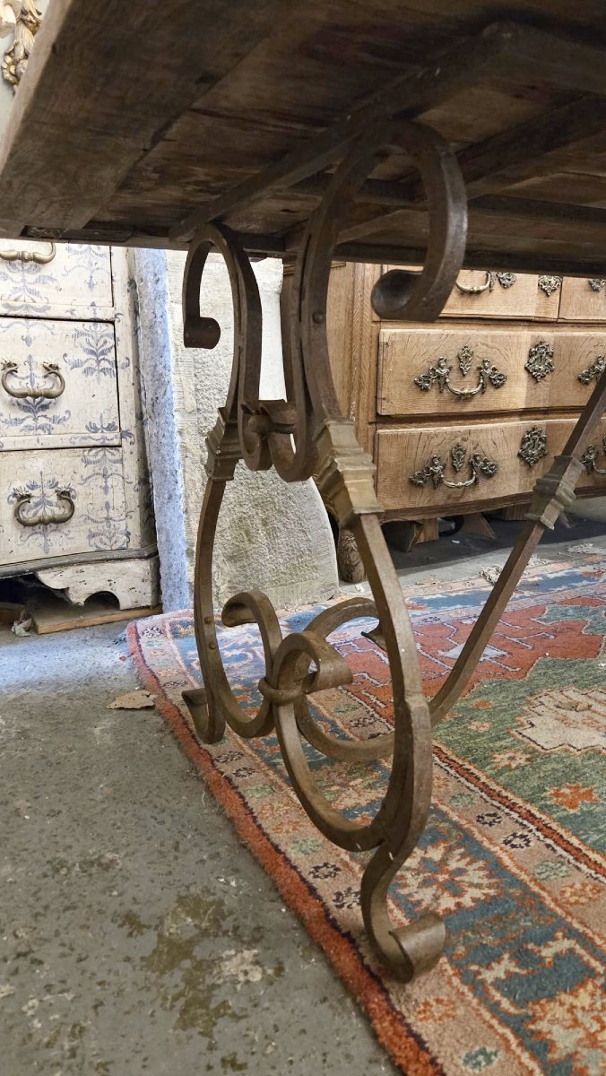 Riveted Wrought Iron Table With Teak Top-photo-3