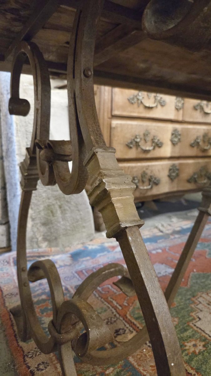 Riveted Wrought Iron Table With Teak Top-photo-4