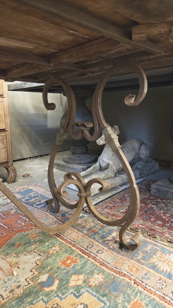 Riveted Wrought Iron Table With Teak Top-photo-3