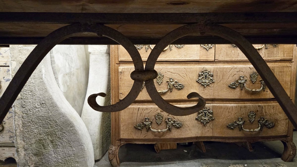 Riveted Wrought Iron Table With Teak Top-photo-4