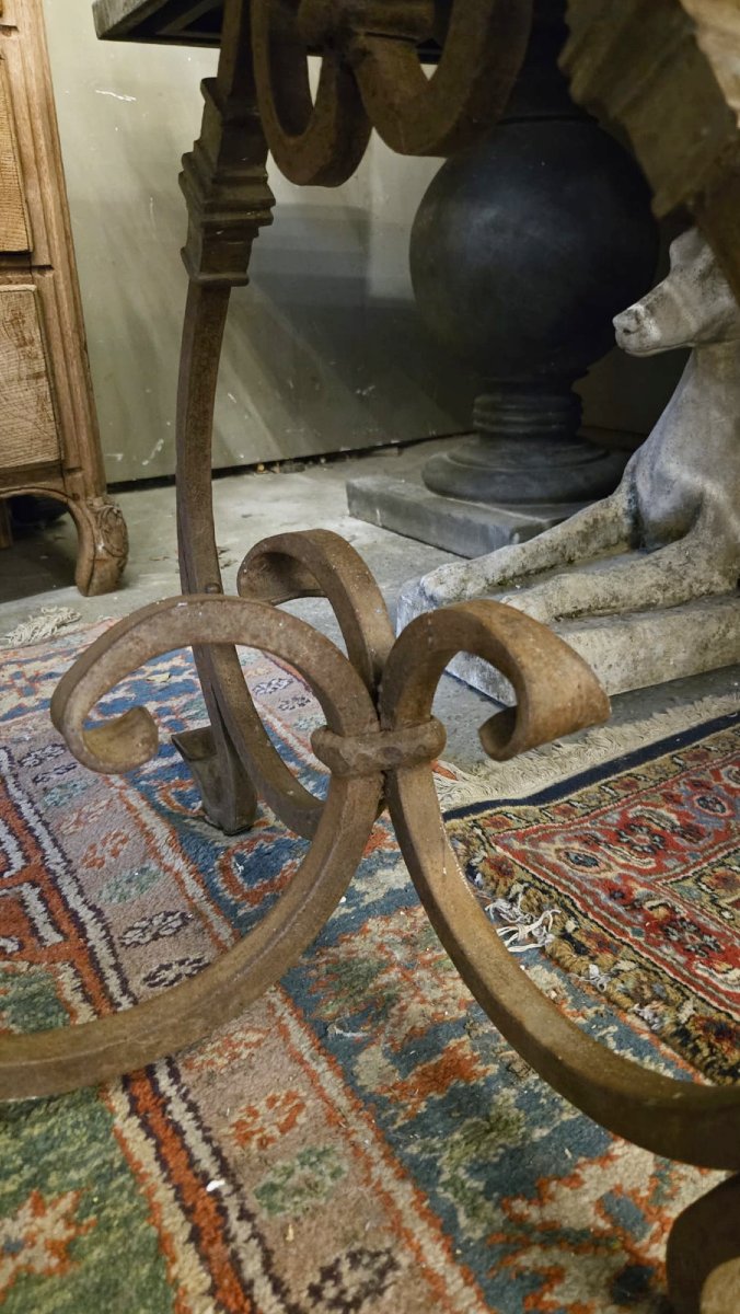 Riveted Wrought Iron Table With Teak Top-photo-5