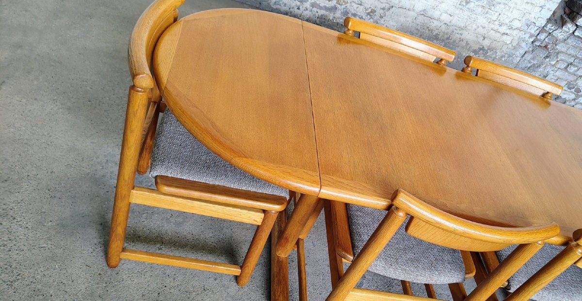 Oak Dining Set With 6 Chairs, 1970-1980s-photo-2