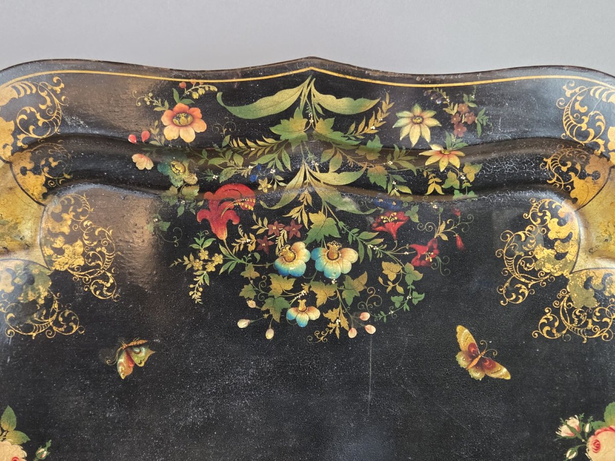 Napoleon III Period Tray In Painted Sheet Metal-photo-2