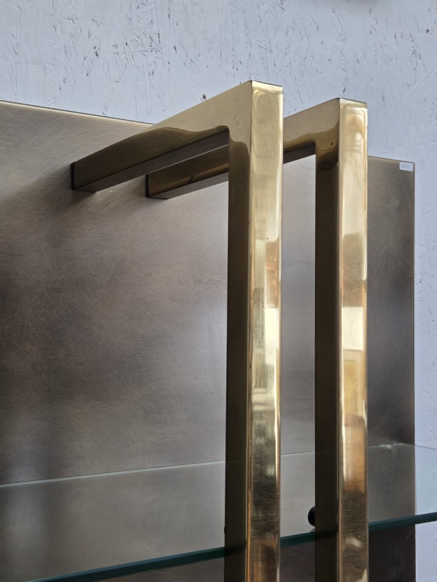 Etagère moderniste, en cuivre et laiton, vers 1970-photo-4