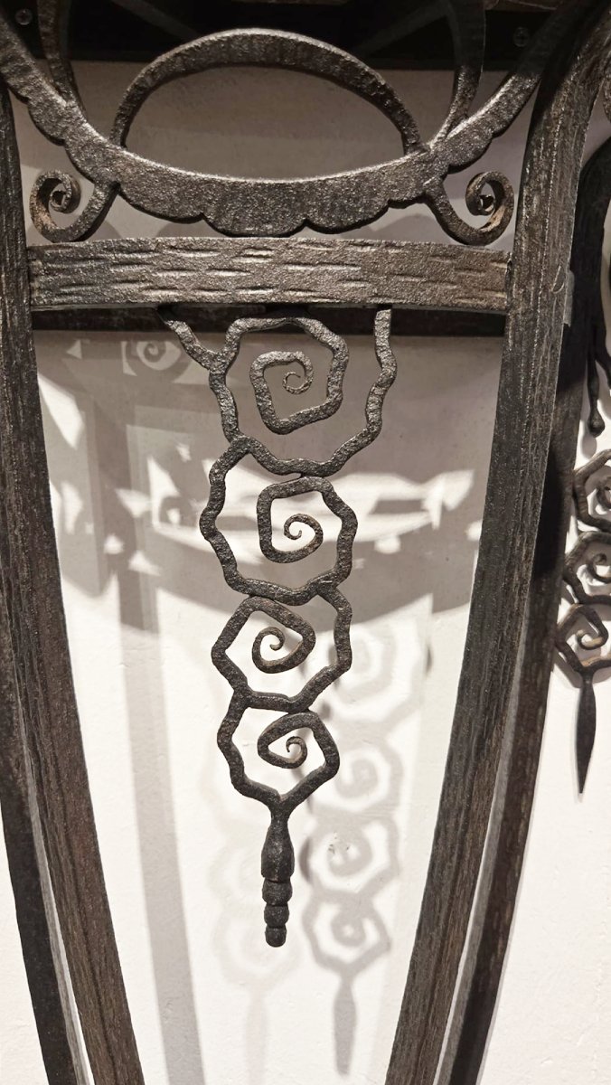 Console Art déco en fer forgé, plateau en marbre-photo-1