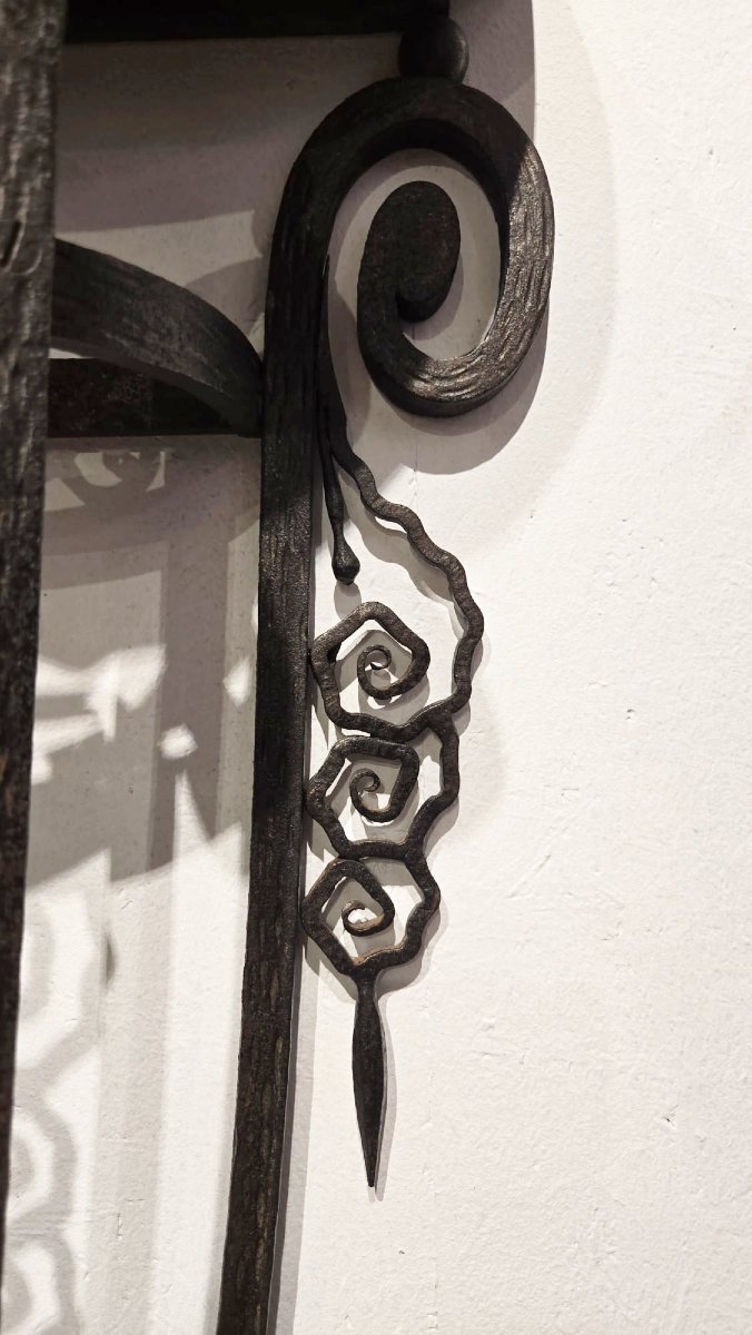 Console Art déco en fer forgé, plateau en marbre-photo-3