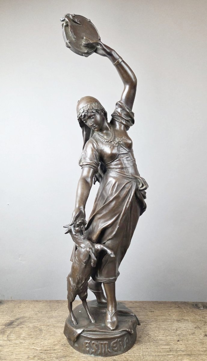 Eugène Marioton, " Esmeralda" , bronze à patine brune, 19th.c-photo-1