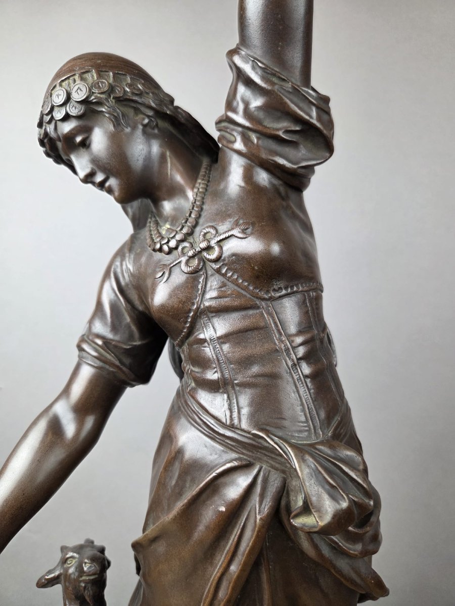 Eugène Marioton, " Esmeralda" , bronze à patine brune, 19th.c-photo-3