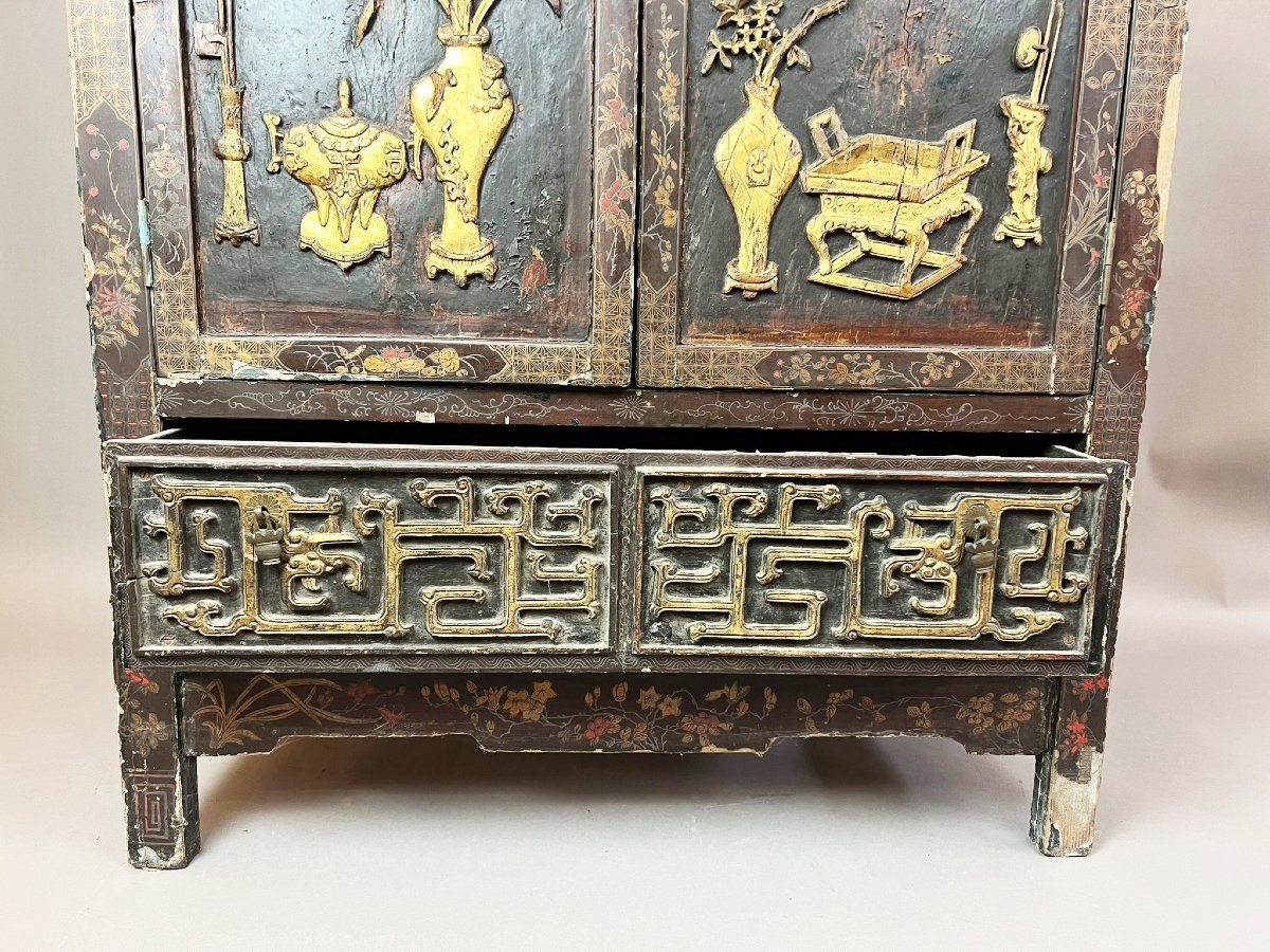 Armoire chinoise en bois laqué, XIXe siècle-photo-3