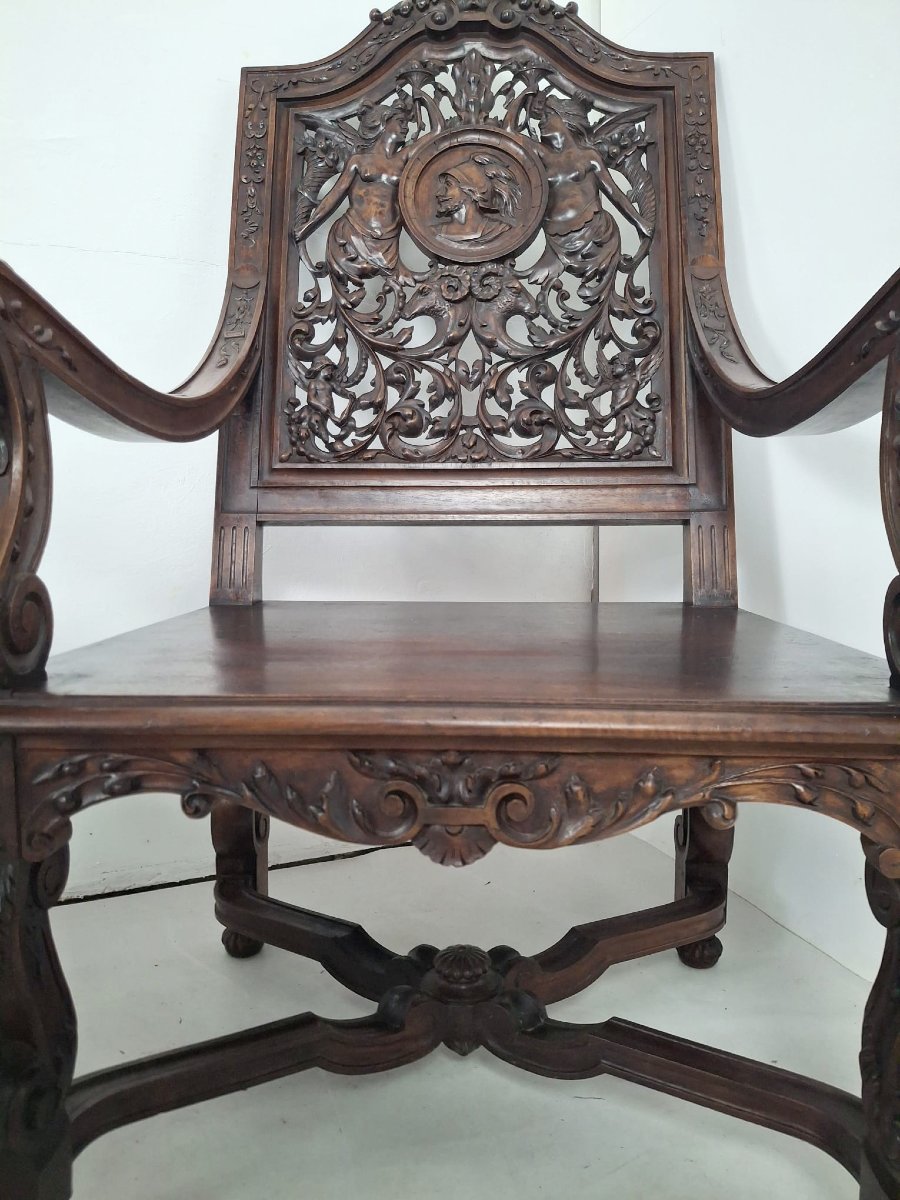 Pair Of Renaissance Armchairs, 19th Century-photo-2