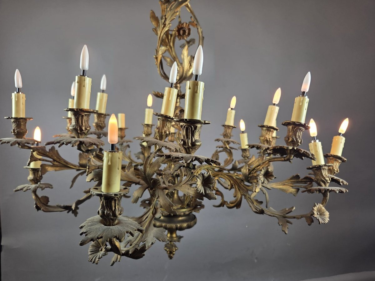Lustre en bronze de style Louis XV, XIXe siècle-photo-2