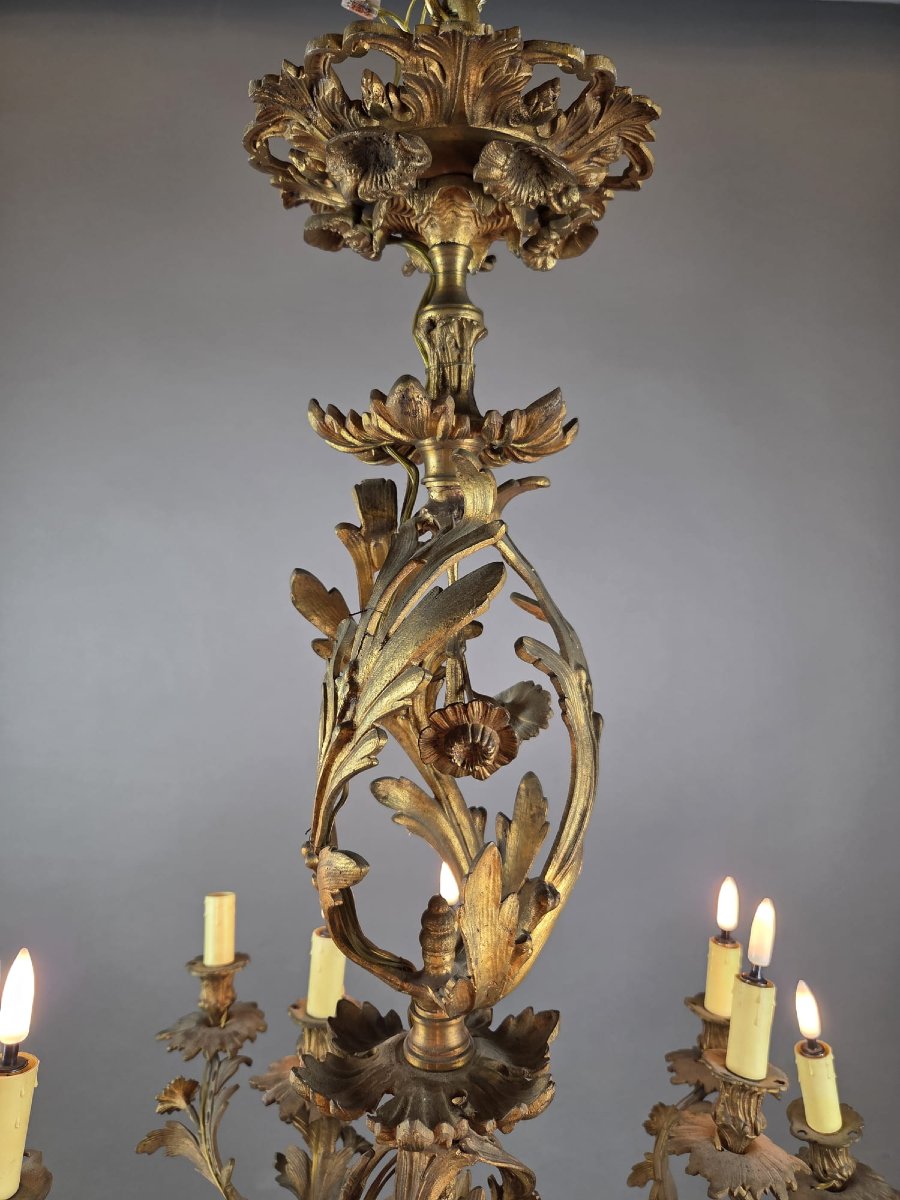 Lustre en bronze de style Louis XV, XIXe siècle-photo-3