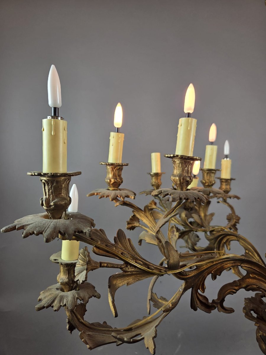 Lustre en bronze de style Louis XV, XIXe siècle-photo-4