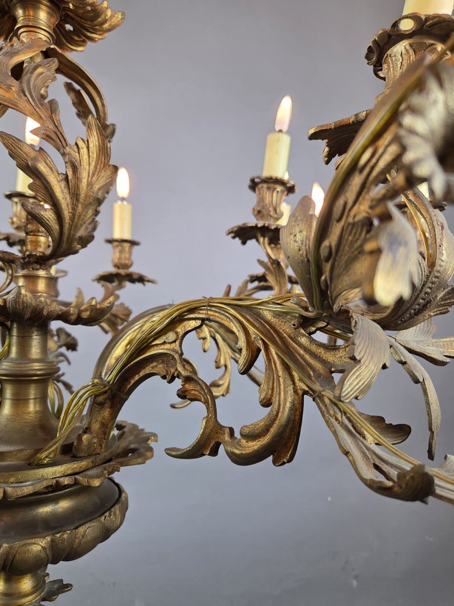 Lustre en bronze de style Louis XV, XIXe siècle-photo-2