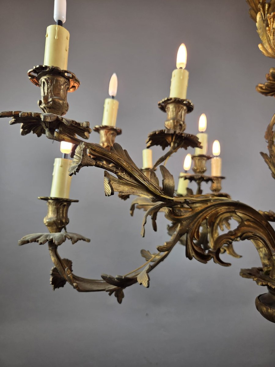 Lustre en bronze de style Louis XV, XIXe siècle-photo-3