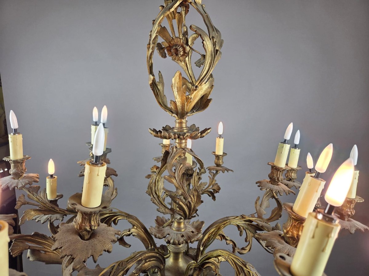 Lustre en bronze de style Louis XV, XIXe siècle-photo-4