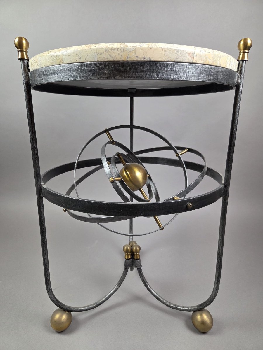 Wrought-iron Side Table With Armillary Sphere, 1970s-photo-4