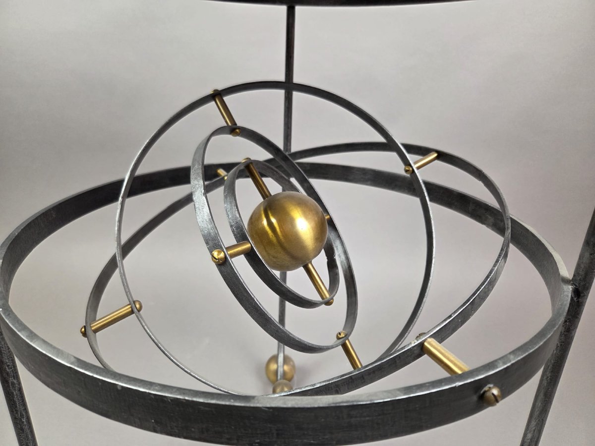 Wrought-iron Side Table With Armillary Sphere, 1970s-photo-1