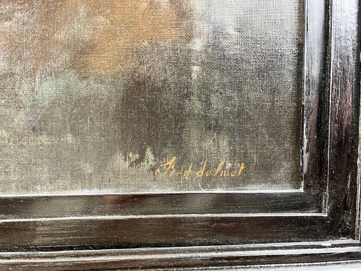 Huile sur toile, "Échoué à la plage", Frédéric de Smet (1876-1948)-photo-4