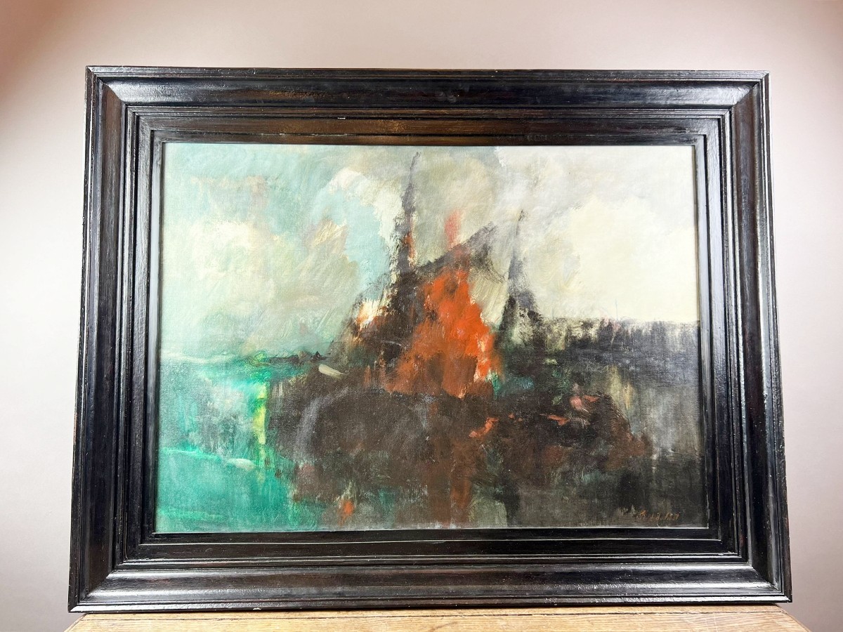Huile sur toile, "Échoué à la plage", Frédéric de Smet (1876-1948)