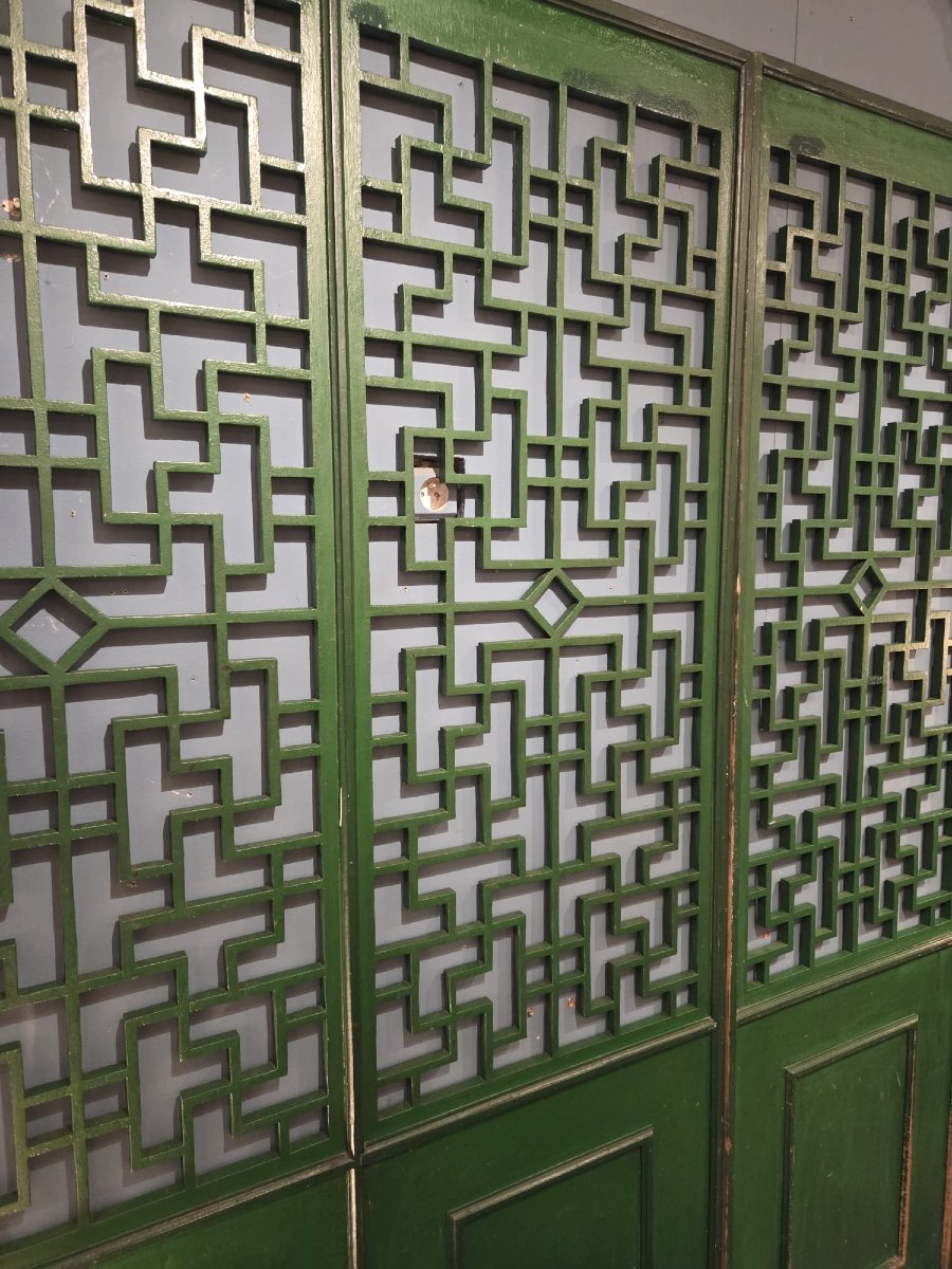 Pareclose en bois laqué vert, dans le goût Chinois, 3 panneaux-photo-3