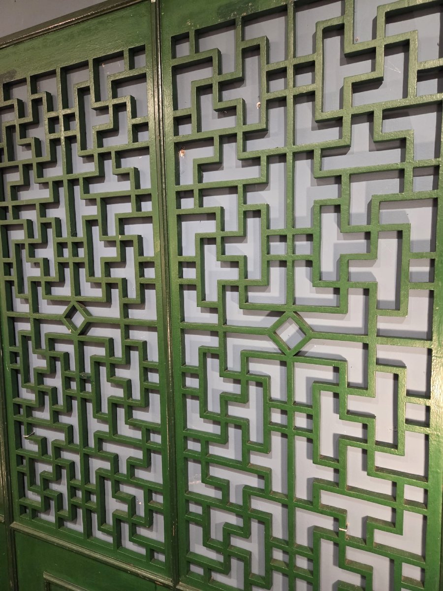 Pareclose en bois laqué vert, dans le goût Chinois, 3 panneaux-photo-4