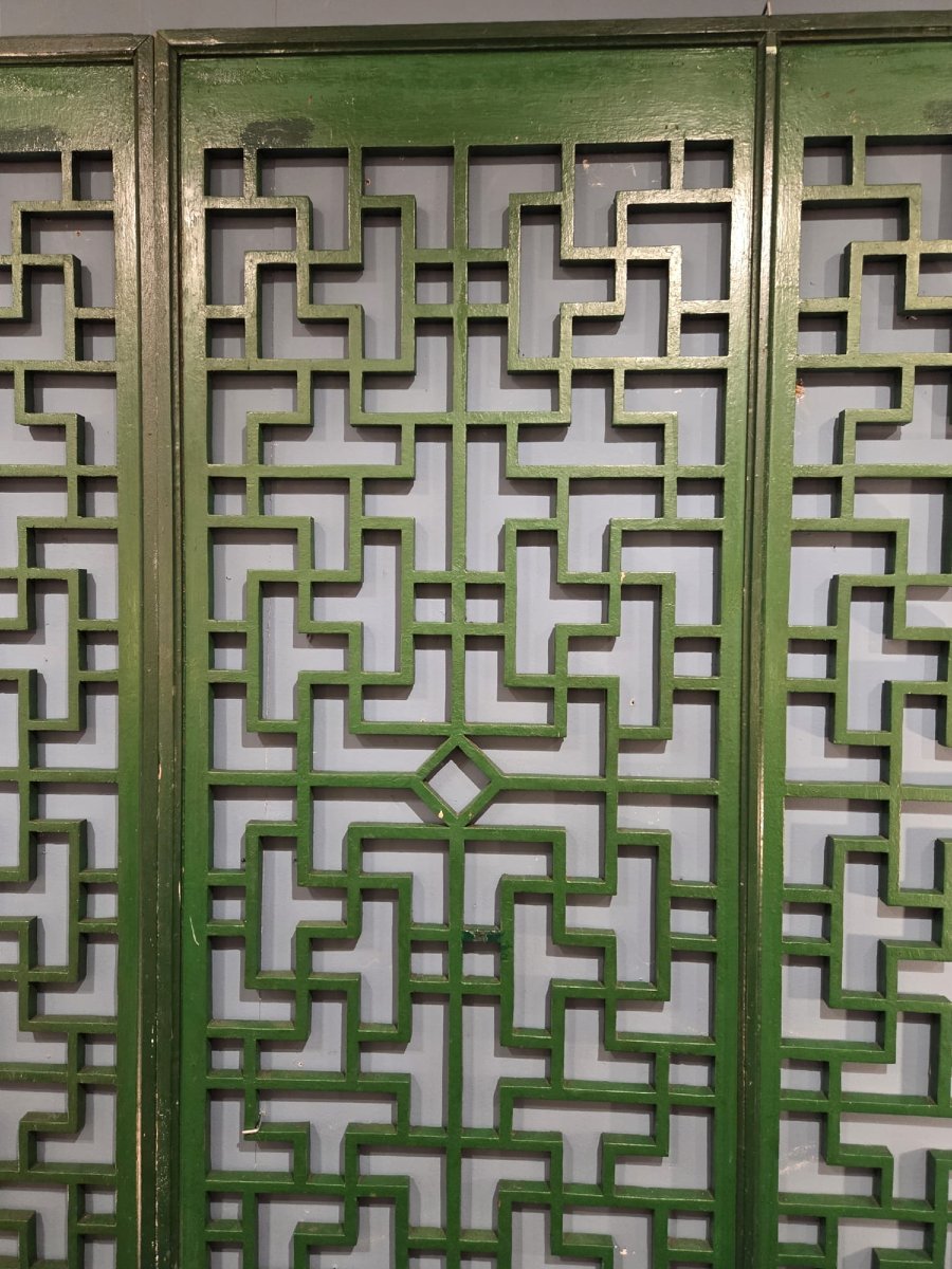 Pareclose en bois laqué vert, dans le goût Chinois, 3 panneaux-photo-2
