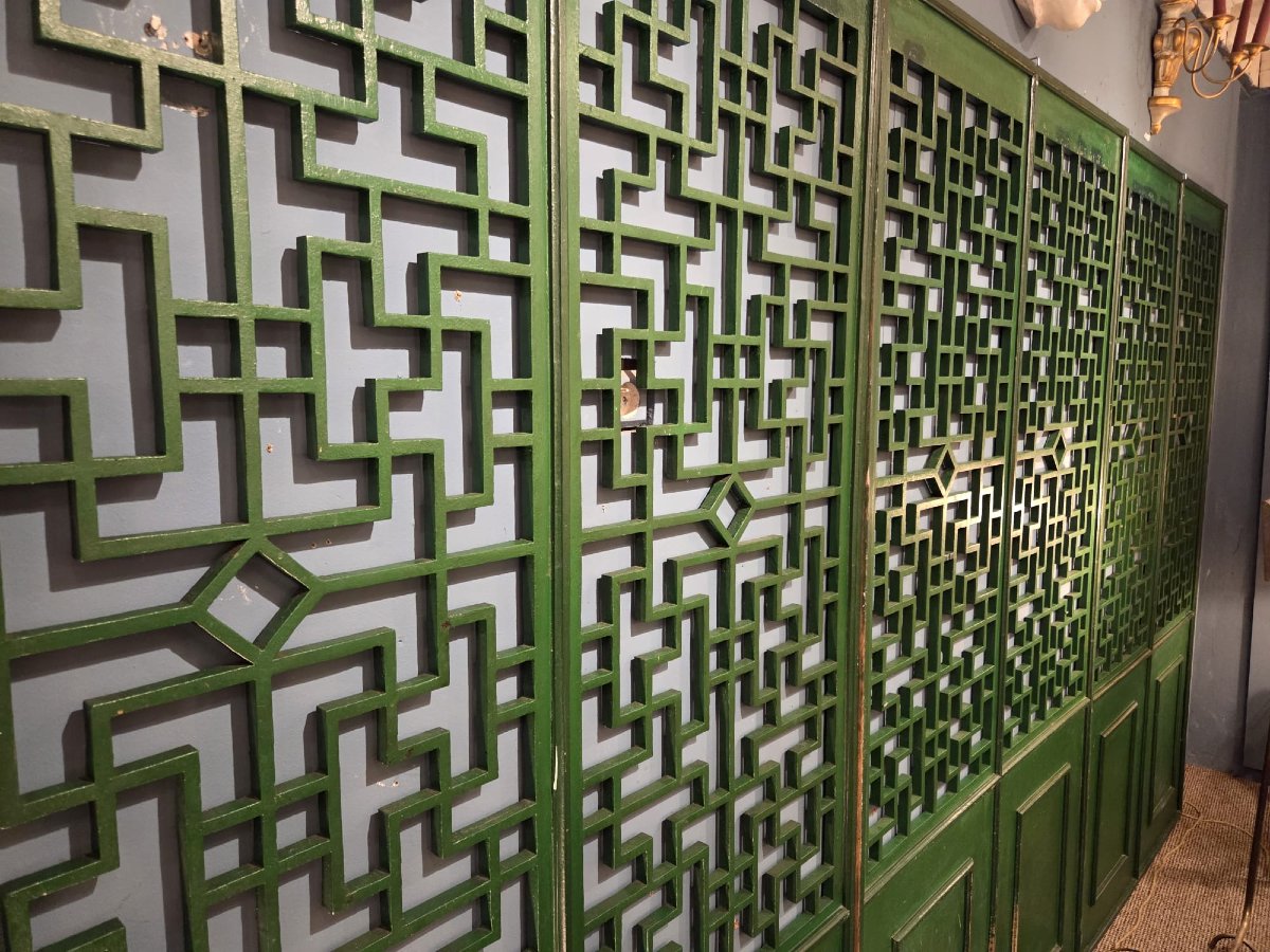 Pareclose en bois laqué vert, dans le goût Chinois, 3 panneaux-photo-3