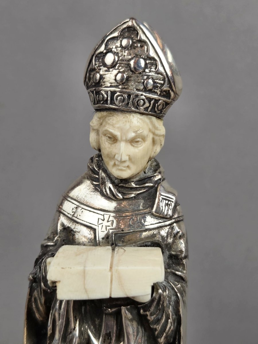 Silver And Bone Bishop Statuette - France - 20th Century-photo-2