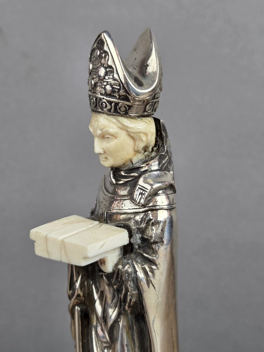 Silver And Bone Bishop Statuette - France - 20th Century-photo-4
