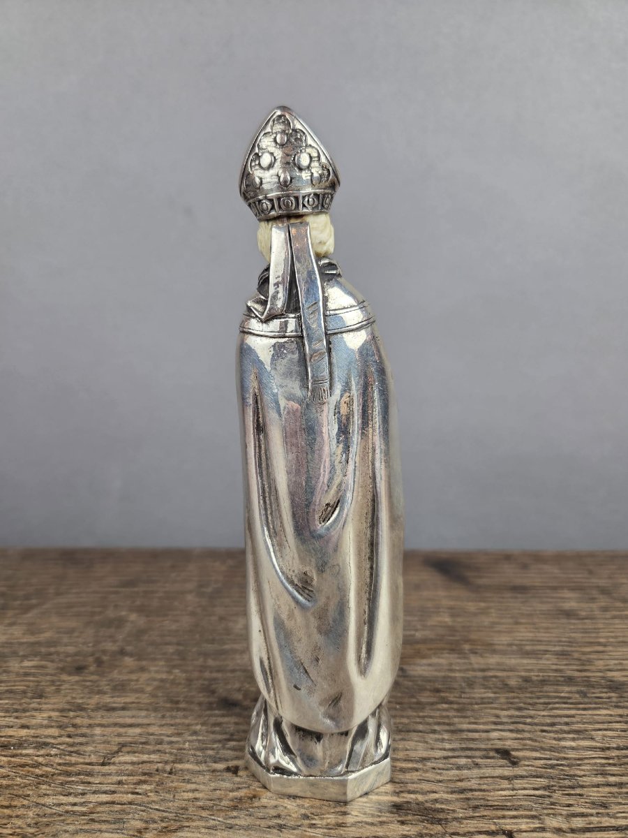 Silver And Bone Bishop Statuette - France - 20th Century-photo-1