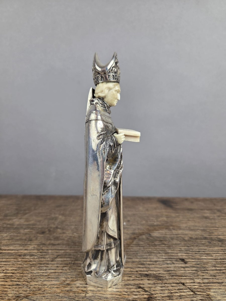 Silver And Bone Bishop Statuette - France - 20th Century-photo-2