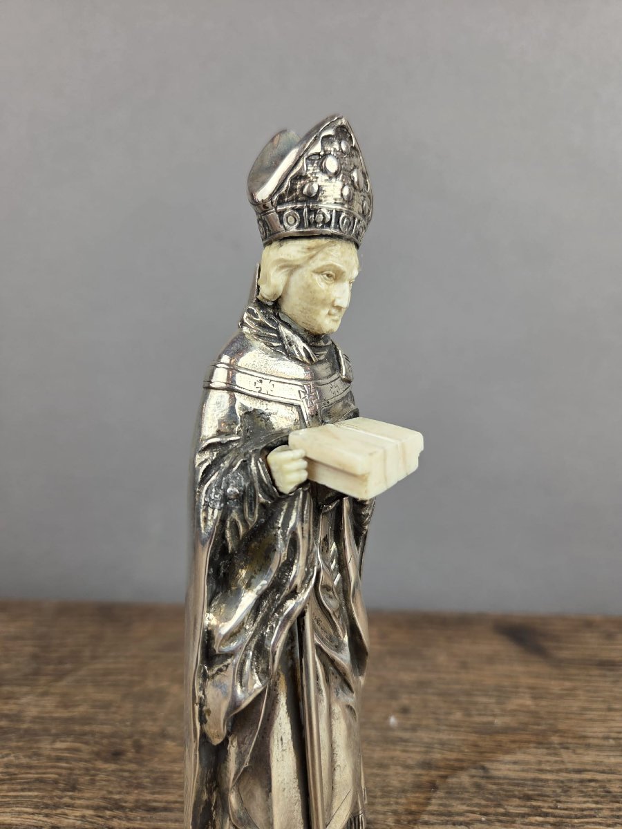 Silver And Bone Bishop Statuette - France - 20th Century-photo-3