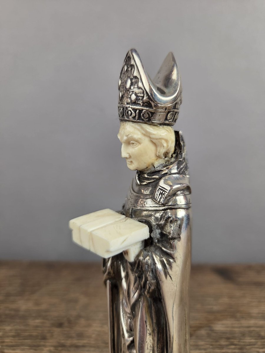 Silver And Bone Bishop Statuette - France - 20th Century-photo-4