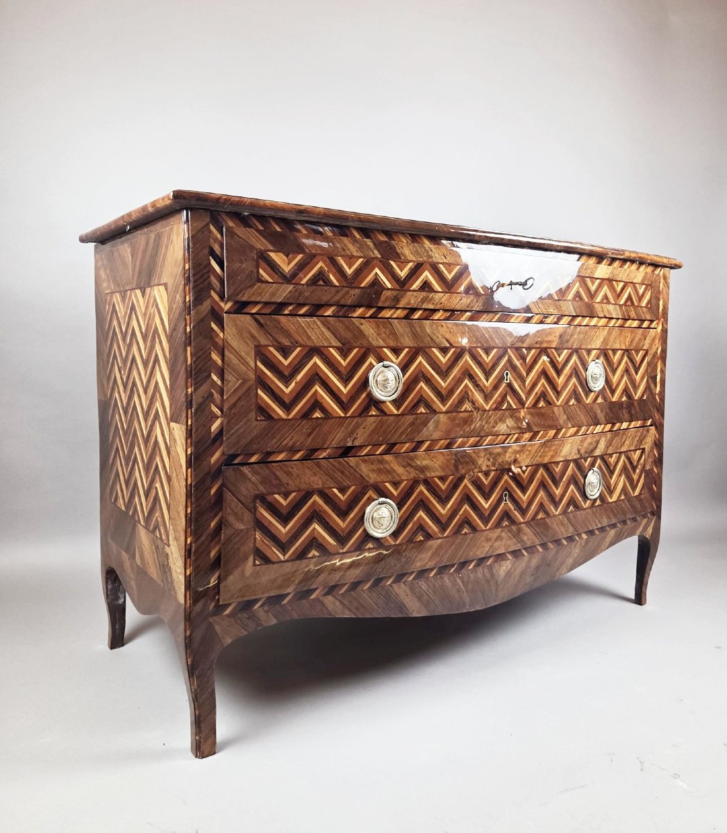 Louis XV Style Inlaid Wood Chest Of Drawers,18th Century-photo-1