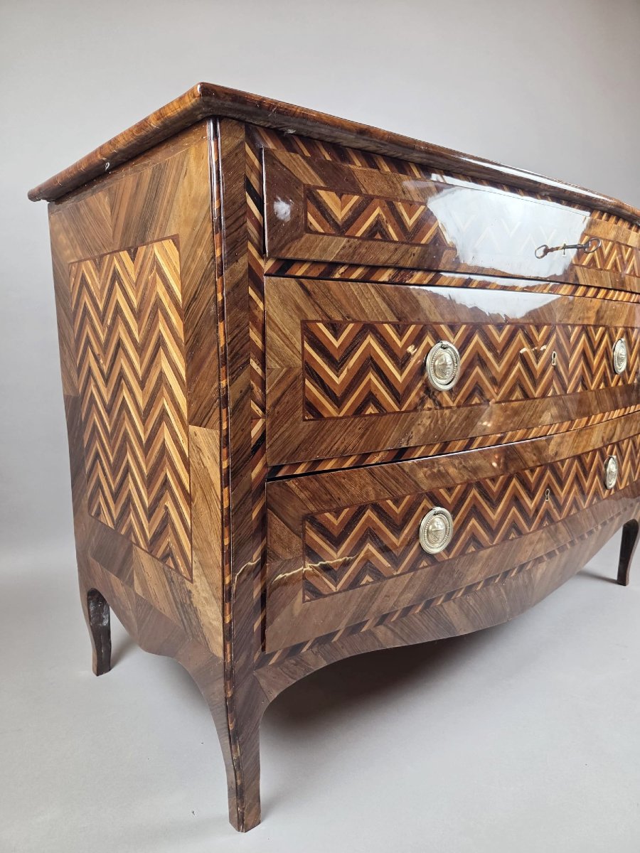 Louis XV Style Inlaid Wood Chest Of Drawers,18th Century-photo-2